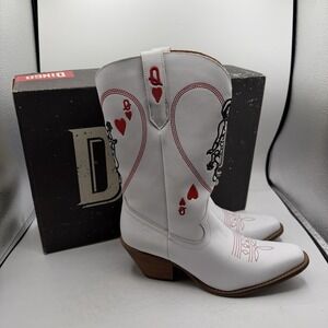 Dingo Queen A Hearts Boots Women Sz 11 M White Leather Cowgirl Western DI174-WHT